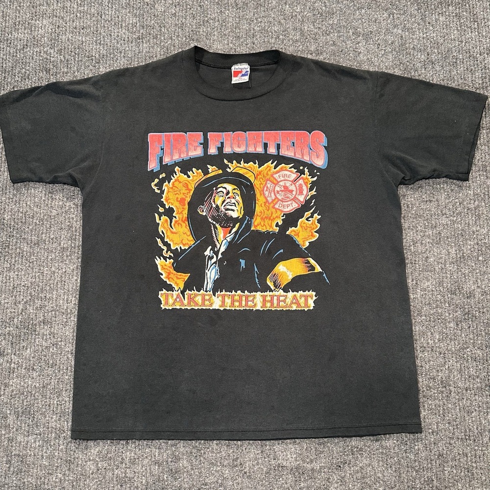 Vintage Fire Fighters Take The Heat Shirt Size‎ XL Black 80s/90s